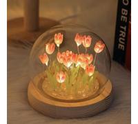 Lot de 20 veilleuses à DEL en forme de tulipe - Fleurs artificielles lumineuses mignonnes et uniques avec dôme en verre - Cadeau de Saint-Valentin, de fête des mères pour femme, petite amie, épouse,