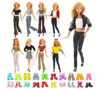 Lot de 20 vêtements et accessoires de poupée compatibles avec poupée Barbie de 29,2 cm, accessoires de poupée avec 5 chemisiers, 5 pantalons, 10 chaussures pour poupée de 29,2 cm, cadeau