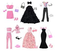 Lot de 20 vêtements et Accessoires pour poupées, Contient 3 Robes de soirée, 2 Ensembles de Hauts et Pantalons de Loisirs, 1 Ensemble Tendance 6 Chaussures, 8 Accessoires pour