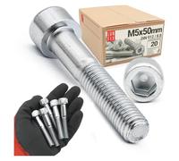 Lot de 20 vis cylindriques à six pans creux M5 x 50 mm DIN 912 Filetage complet en acier galvanisé