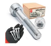 Lot de 20 vis cylindriques à six pans creux M5 x 60 mm DIN 912 en acier galvanisé