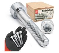 Lot de 20 vis cylindriques à six pans creux M6 x 60 mm DIN 912 en acier galvanisé