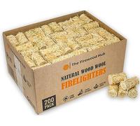 Lot de 200 allume-feux en laine de bois naturelle avec revêtement en cire écologique pour un allumage sûr, propre et sans odeur du bois et des brûleurs à bois, barbecues, fours à pizza, et plus encore