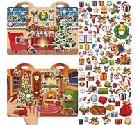 Lot de 200 autocollants 3D de Noël - Livre d'activités de Noël pour enfants et tout-petits - 2 à 4 jouets - Fournitures de fête de Noël - 200 autocollants réutilisables pour fenêtre - 2 scènes d'hiver