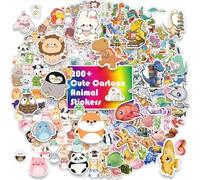 Lot de 200 autocollants à thème animaux mignons - Vinyle PVC imperméable, 6 cm chacun - Animaux Kawaii, vie marine, dinosaures en train de lire et plus encore - Parfait pour les bouteilles d'eau