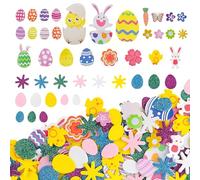 Lot de 200 autocollants de Pâques en caoutchouc mousse à paillettes - Décoration de Pâques pour enfants - Avec œufs de Pâques, lapins et poussins - Pour fête de Pâques, anniversaire, fête, décoration