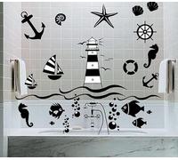 Lot de 200 autocollants géants de qualité supérieure - Pour salle de bain - Stickers muraux pour carrelage dans un mélange de stickers nautiques - Poisson coquillage - 200 motifs de 60 x 20 cm -