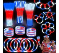 Lot de 200 bâtons phosphorescents du 4 juillet avec connecteurs, bracelet et colliers, 3 couleurs en 1 pour le jour de l'indépendance du 4 juillet, accessoires de décoration de fête patriotique