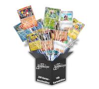 Lot de 200 cartes Pokémon allemandes - Cartes à collectionner Pokémon originales avec 25 Holo/Reverse Holo + 100 pochettes pour cartes - Pas de doublons - Boîte cadeau - Cadeau pour enfants et