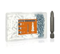 Lot de 200 chevilles et vis autoperceuses pour cloison sèche, vis à tête bombée galvanisées de 2,5 cm et ancrages muraux en plastique auto-perceuses pour murs en plâtre et plâtre