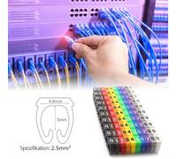 Lot de 200 clips de marquage de câbles avec numéros 0 à 9,tube câbles à code de numérique en 10 couleurs,marqueur de câble coloré 2,5mm² clips en forme de C pour diamètres 3-4mm