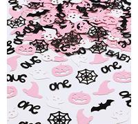 Lot de 200 confettis de fête d'Halloween pour 1er anniversaire - Rose et noir - Décorations de table d'Halloween, toiles d'araignée, citrouille, chauve-souris, chapeau de sorcière, fantôme pour Halloween