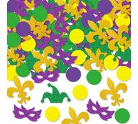 Lot de 200 confettis de Mardi Gras - Masque pour les yeux doré, vert et violet avec paillettes en forme de fleur de lys, fournitures de décoration de fête pour centre de table, décoration de table de