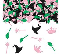 Lot de 200 confettis de table de sorcière, rose et vert, décorations de fête sur le thème de la sorcière, chapeau magique, balai en papier, disperser Let's Have A Wicked Time, décoration pour bonne