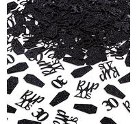 Lot de 200 confettis noirs pour 30e anniversaire - Pour table - Confettis pailletés - Confettis en pierre tombale - Décorations funéraires pour ma jeunesse - Fournitures de fête « Death To My 20s »