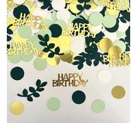 Lot de 200 confettis pour fête d'anniversaire, décorations de table « Happy Birthday », vert, doré, noir, blanc, 200 pièces, cercles ronds et formes de feuilles, 2,5 à 6,5 cm