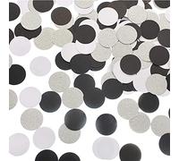Lot de 200 confettis ronds en papier pour fête d'anniversaire, ballons, décoration de table pour ballons, mariage, anniversaire, argent, blanc, noir