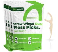 Lot de 200 cure-dents biodégradables à double fil - Poignée en paille de blé naturelle | Fil dentaire à espace serré pour adultes | Doux pour les gencives et les dents | Respectueux de l'environnement