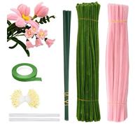 Lot de 200 cure-pipes à fleurs - 2 couleurs - Pour le bricolage - Avec fils de fleurs et ruban floral - Étamine - Kit de nettoyage de lime - Fil chenille pour projets de bricolage et décorations