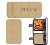 Lot de 200 doublures en papier parchemin jetables pour friteuse à air comprimé compatible avec Ninja AF400UK AF300UK Tower Salter, feuille de papier de cuisson rectangulaire perforée antiadhésive 14 x