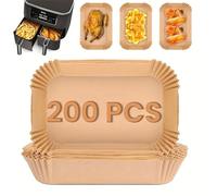 Lot de 200 doublures en papier sulfurisé de forme rectangulaire pour friteuse à air comprimé - Accessoires de qualité alimentaire compatibles avec les friteuses COSORI, Ninja, Tefal, Russell Hobbs