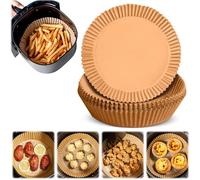 Lot de 200 doublures jetables en papier sulfurisé carré/rond de 22,9 cm pour friteuse à air comprimé de 5 à 8 litres, revêtement en papier sulfurisé anti-adhésif et imperméable (marron rond)