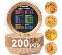 Lot de 200 doublures rondes en papier sulfurisé de qualité alimentaire pour friteuse à air comprimé de 5 à 8 litres - Imperméable et résistant à l'huile (25,4 cm sur le dessus)