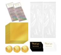Lot de 200 emballages de barres de chocolat, emballages bonbons de barres de feuille d'étain doré, emballages de chocolat auto-scellants transparents avec autocollants, emballages de chocolat pour