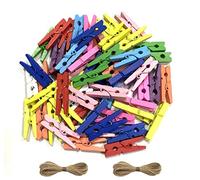 Lot de 200 épingles à linge en bois colorées, 10 couleurs avec ficelle de jute de 20 m, pinces arc-en-ciel pour photos, photos, vêtements (3,5 cm)