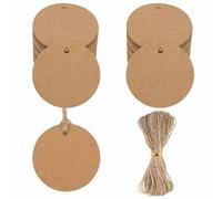 Lot de 200 étiquettes cadeaux en papier kraft, rondes de 5 cm avec ficelle de 20 m, étiquettes en papier kraft pour emballage cadeau, étiquettes de prix, étiquettes cadeaux pour cadeaux, étiquettes