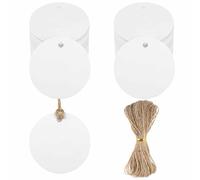 Lot de 200 étiquettes cadeaux en papier kraft - Rondes de 5 cm - Étiquettes cadeaux à écrire avec ficelle de 20 m - Étiquettes suspendues pour emballage cadeau, mariage, fabriquées à la main (blanc)