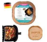Lot de 200 feuilles de papier sulfurisé Airfryer Liners TRIPLE K&S - 7,5 à 10 l - Non adhésif - Compatible avec Russell Hobbs, Cecotec, Princesse XXL Air Fryer (200 pièces 23 x 23 cm)