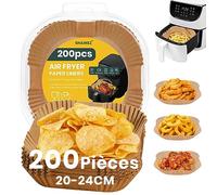 Lot de 200 feuilles de papier sulfurisé pour friteuse à air chaud, 20-24 cm, anti-adhésif, imperméable, résistant à l'huile, jetables, friteuse à air, papier parchemin pour friteuse à air chaud, four