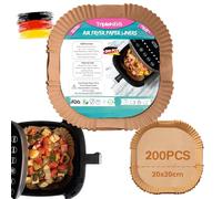 Lot de 200 feuilles de papier sulfurisé pour friteuse à air chaud TRIPLE K&S Airfryer 4,5 l à 8 l, 20 à 20 cm, compatible avec COSORI, Philips, Midea, Cecotec, Russell Hobbs XL XXL (200 pièces de 4,5