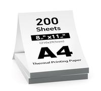 Lot de 200 feuilles de papier thermique, lettre américaine, 21,6 x 27,9 cm, MT610 et MT888, compatible avec les imprimantes portables iDPRT/HPRT/PRT et autres imprimantes de documents thermiques