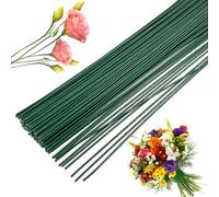 Lot de 200 fils à tiges florales de 40,6 cm de calibre 22 Vert foncé, accessoire de fabrication de fleurs, parfait pour le bricolage, l'emballage de tiges de bouquets et travaux manuels.