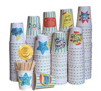 Lot de 200 Gobelets à Café Jetables en Carton de 200 ml Avec Palettes - Pour Thé, Eau, Boissons Chaudes et Froides - À Emporter Avec Message Motivant
