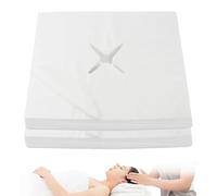 Lot de 200 housses de massage pour le visage, 16 x 16 cm, pour table massage avec trou en forme croix, housses jetables blanches non tissées pour spa, salon, décoration
