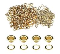 Lot de 200 œillets, kit d'œillets en laiton de 5 mm, œillets unis et rondelles, œillets en laiton, réparation d'œillets, accessoires décoratifs pour tissu, cuir, ceintures, chaussures, vêtements (or)