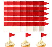 Lot de 200 mini cure-dents triangulaires avec drapeau rouge uni pour nourriture, cupcakes, gâteaux, fromage, fruits, fête, étiquettes vierges inscriptibles (200 pièces)