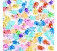 Lot de 200 mini tortues en résine breloques pour ongles d'été aux couleurs mélangées phosphorescentes strass 3D pour décoration d'ongles DIY