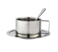 Lot de 200 ml de tasse à café en acier inoxydable avec cuillère et assiette pour le bureau et le camping