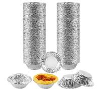 Lot de 200 Moules à Tartelettes Nata Pasteis 7x2,5x4 cm Jetables Aluminium | Jetable Plateaux en Papier d'Aluminium, Ronde MINI Moule en Aluminium, pour la Cuisson de la Cuisine, Tartes à la Confiture