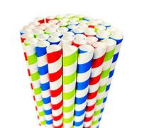 Lot de 200 pailles biodégradables pour thé aux bulles - Grand alésage - 12 mm x 197 mm - Papier rayé coloré - Emballées individuellement
