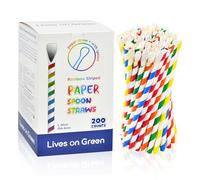 Lot de 200 pailles jetables en papier avec cuillère pour slushy, smoothie, milkshake, boissons glacées - 20 x 0,8 cm - Rayures colorées - Biodégradables