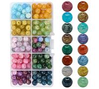 Lot de 200 Perle de Verre Rondes, 8mm Craquelé Assortiment Des Billes de Cristal avec Trou, Colorées Perles en Vrac Naturelles pour Bracelet la fabrication de Bijoux, Collier, Boucles d'Oreilles