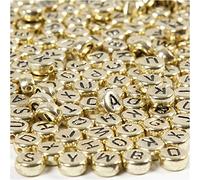 Lot de 200 perles avec lettre 7 mm, taille du trou 1,2 mm, couleur dorée, 21 g environ - -