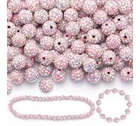 Lot de 200 perles en strass AB roses de 10 mm pour la fabrication de bijoux, boules disco rondes scintillantes en vrac, perles en argile cristal brillantes pour bracelet de Noël, collier, boucles