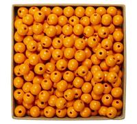 Lot de 200 perles rondes en bois de lotus multicolores de 14 mm avec trou - Perles rondes en bois naturel non traité pour travaux manuels, bijoux, bracelet, collier - Couleur orange