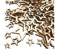 Lot de 200 petites étoiles en bois vierges - Décoration de sapin de Noël - Étoiles en bois - Étoiles en bois - Étoiles décoratives pour bricolage - Décoration de remorque - Dessous de verre en bois